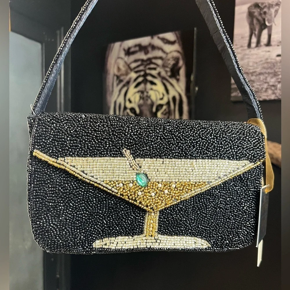 🍸🍸MADE IN INDIA STUNNING VIRAL HANDCRAFTED BEADED MARTINI BAG🍸🍸NWT
